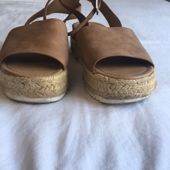 Soda Platform Ankle Strap Espadrille Sandals Tan 9 - Picture 7 of 7